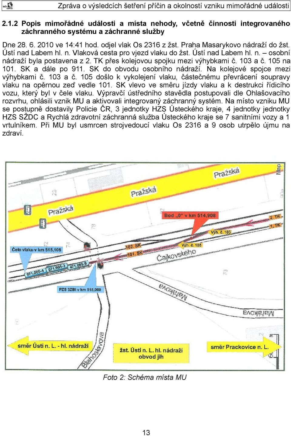 103 a č. 105 na 101. SK a dále po 911. SK do obvodu osobního nádraží. Na kolejové spojce mezi výhybkami č. 103 a č.