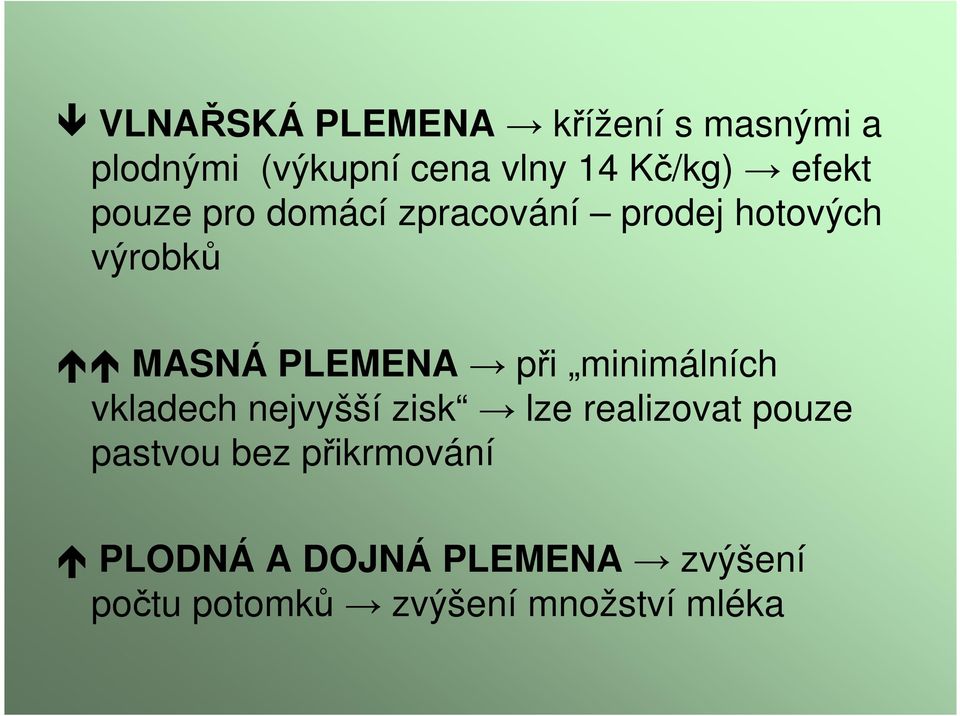 při minimálních vkladech nejvyšší zisk lze realizovat pouze pastvou bez