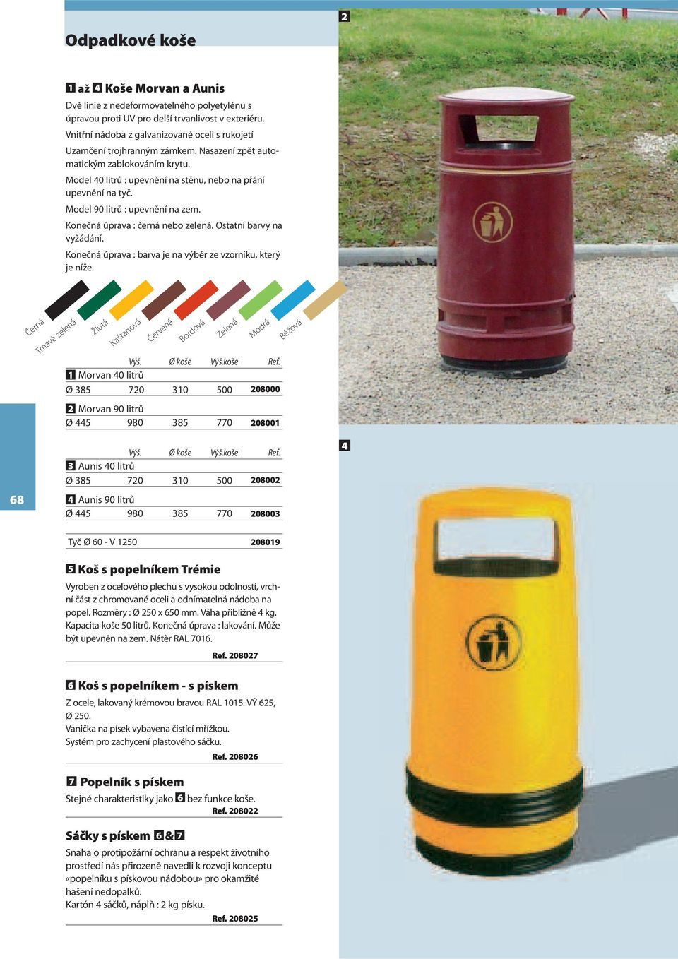 Model 90 litrů : upevnění na zem. Konečná úprava : černá nebo zelená. Ostatní barvy na vyžádání. Konečná úprava : barva je na výběr ze vzorníku, který je níže.