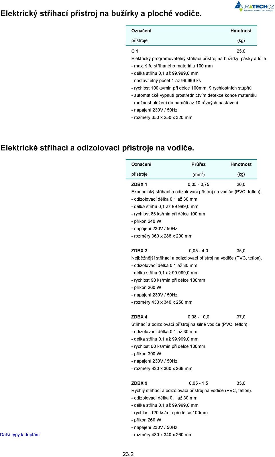 999 ks - rychlost 100ks/min p i délce 100mm, 9 rychlostních stup - automatické vypnutí prost ednictvím detekce konce materiálu - možnost uložení do pam ti až 10 r zných nastavení - rozm ry 350 x 250