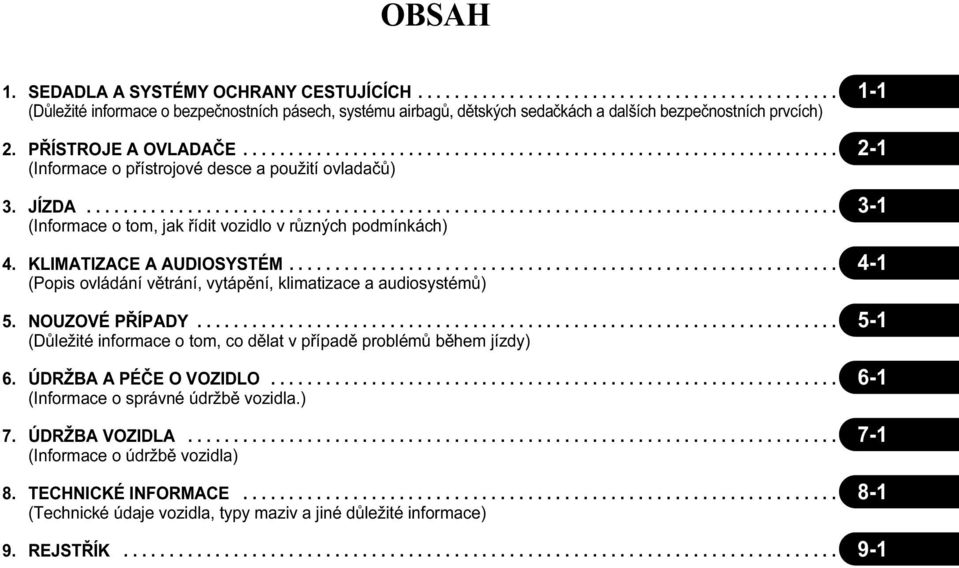 .................................................................................. 3-1 (Informace o tom, jak řídit vozidlo v různých podmínkách) 4. KLIMATIZACE A AUDIOSYSTÉM.