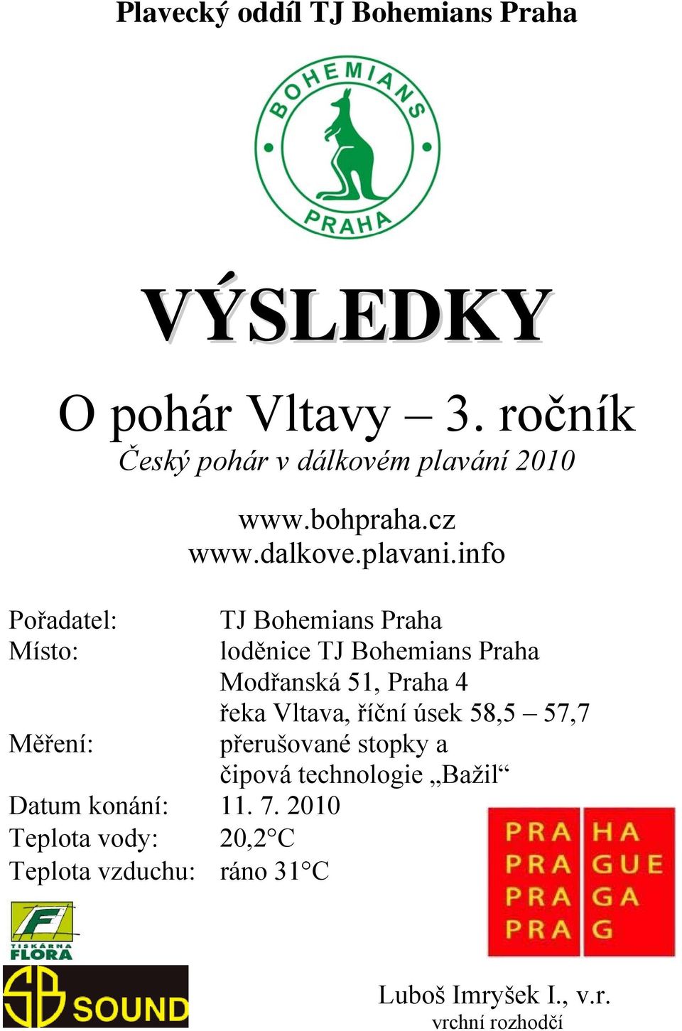 info Pořadatel: TJ Bohemians Praha Místo: loděnice TJ Bohemians Praha Modřanská 51, Praha 4 řeka Vltava,