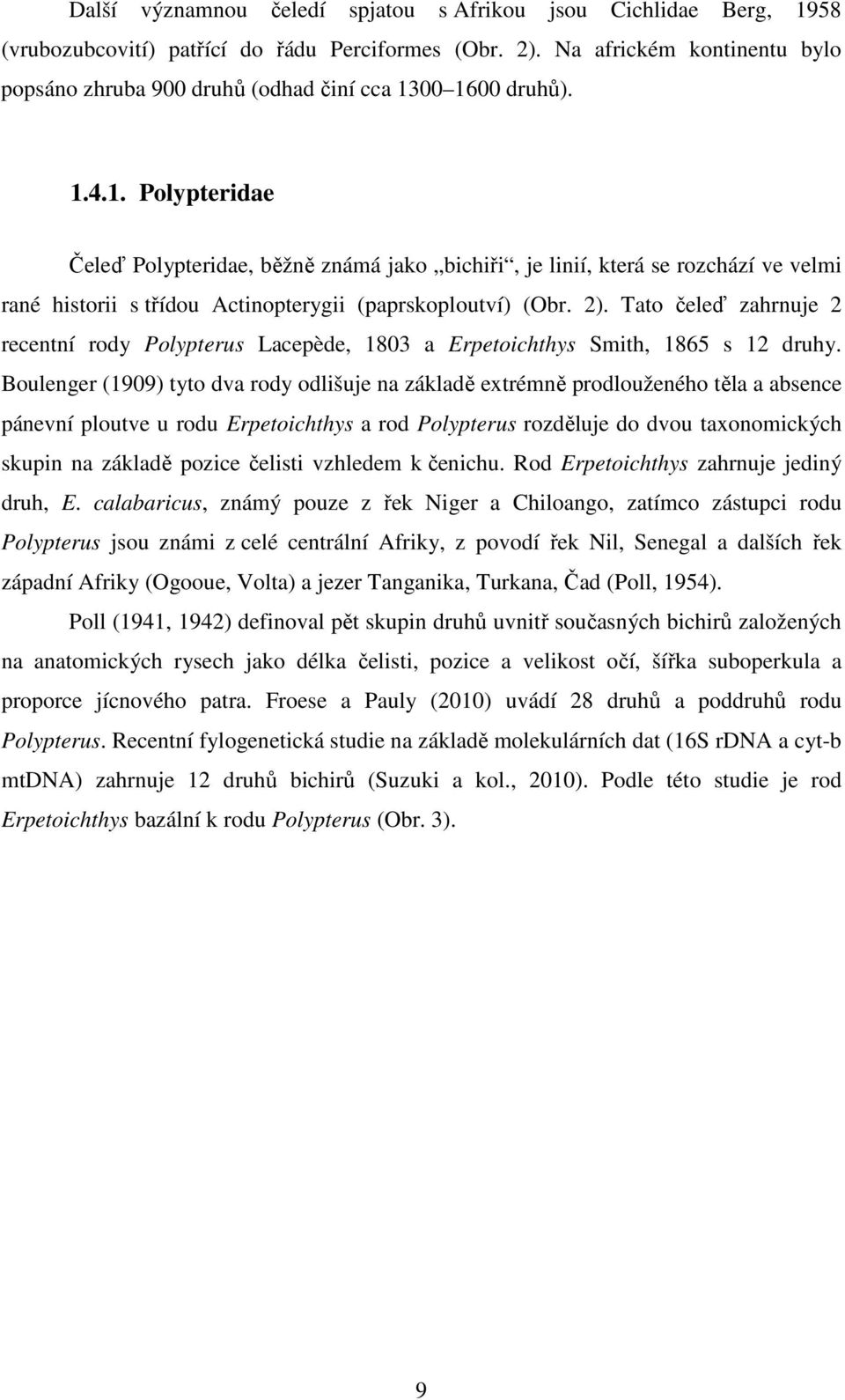 00 1600 druhů). 1.4.1. Polypteridae Čeleď Polypteridae, běžně známá jako bichiři, je linií, která se rozchází ve velmi rané historii s třídou Actinopterygii (paprskoploutví) (Obr. 2).