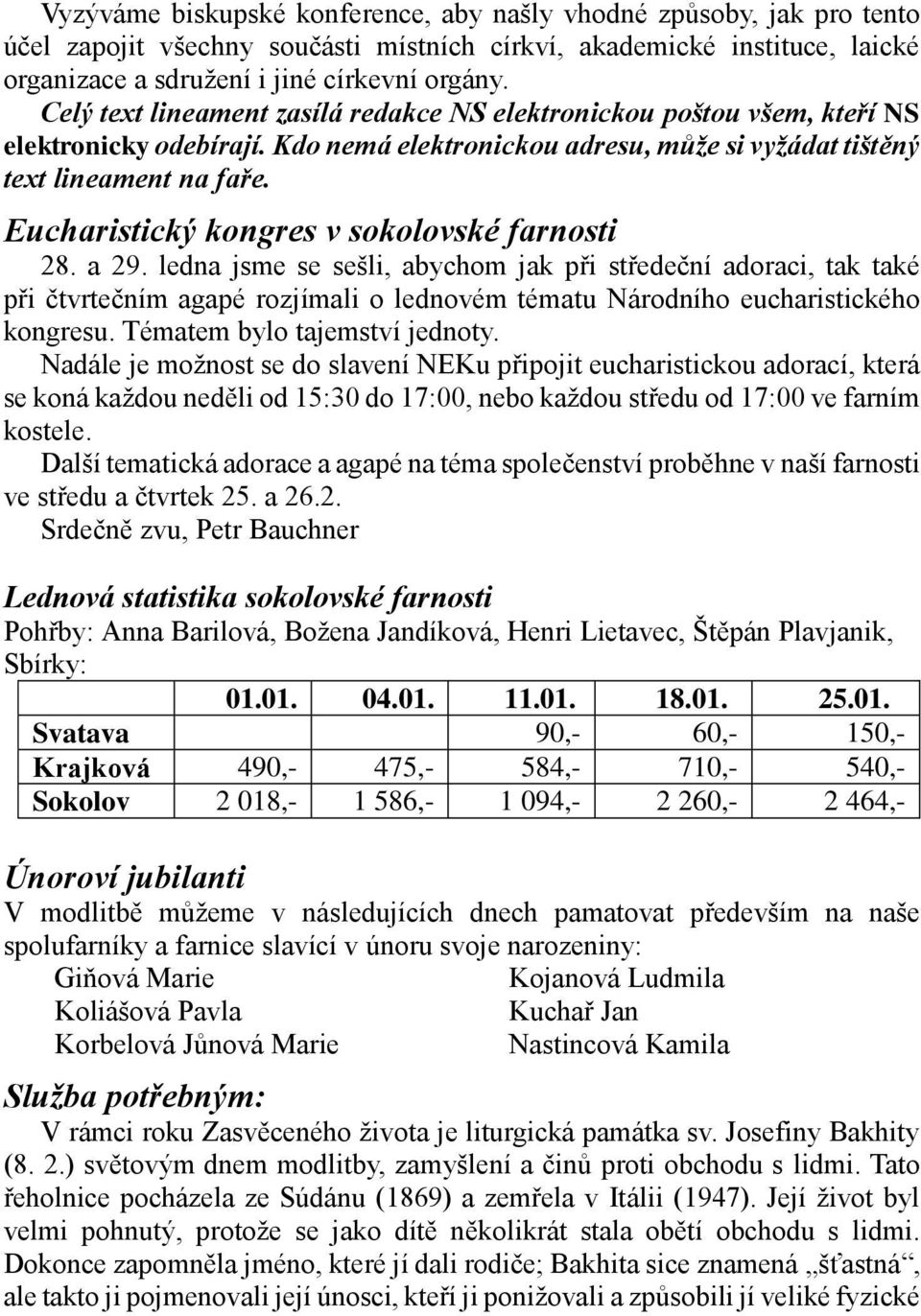 Eucharistický kongres v sokolovské farnosti 28. a 29.