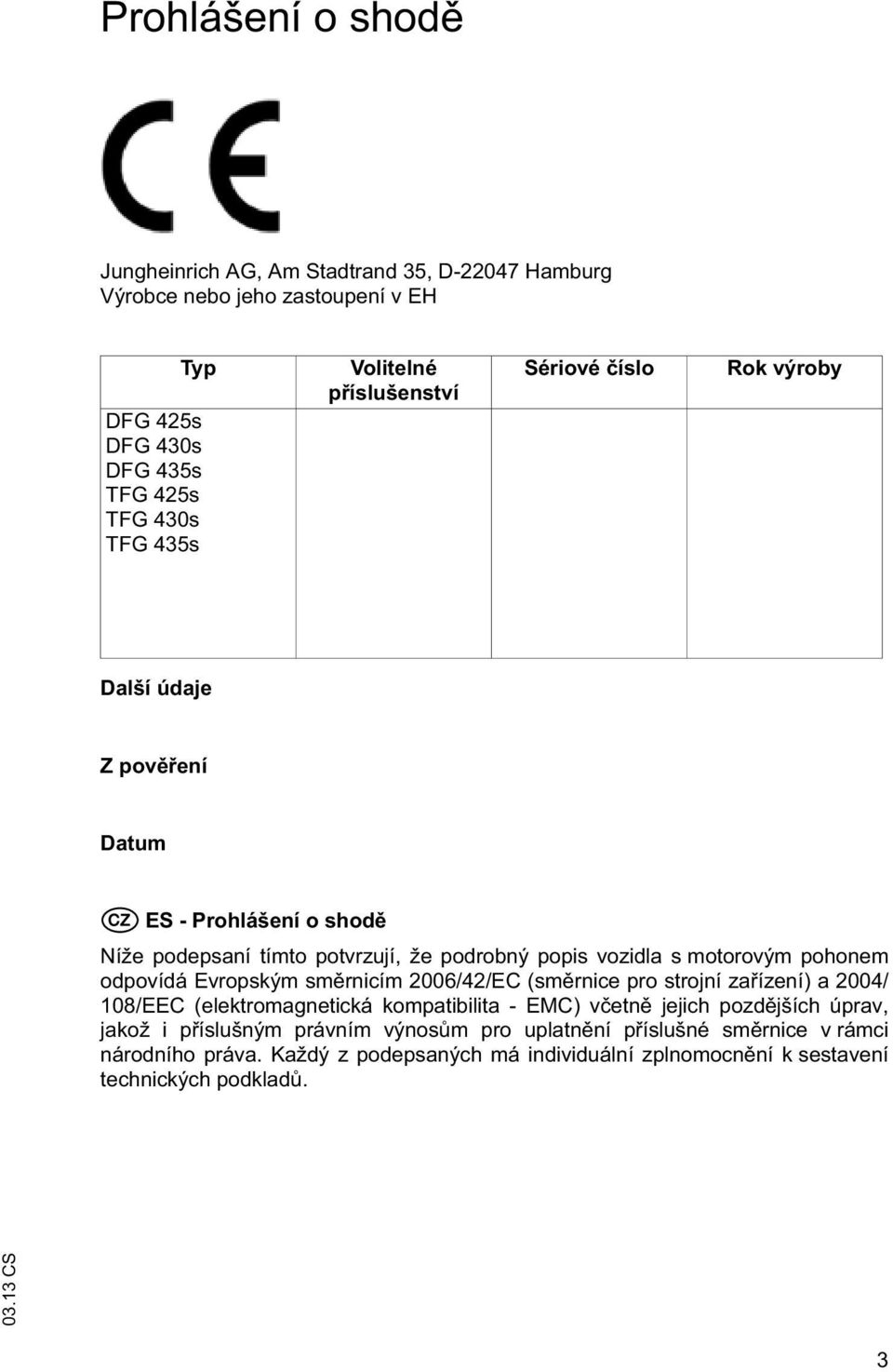 motorovým pohonem odpovídá Evropským sm rnicím 2006/42/EC (sm rnice pro strojní za ízení) a 2004/ 108/EEC (elektromagnetická kompatibilita - EMC) v etn jejich pozd