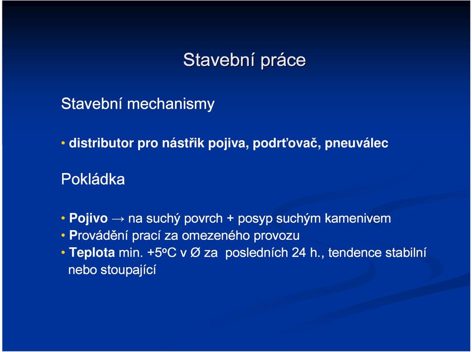 suchým kamenivem Prov rovádění prací za omezeného provozu Teplota