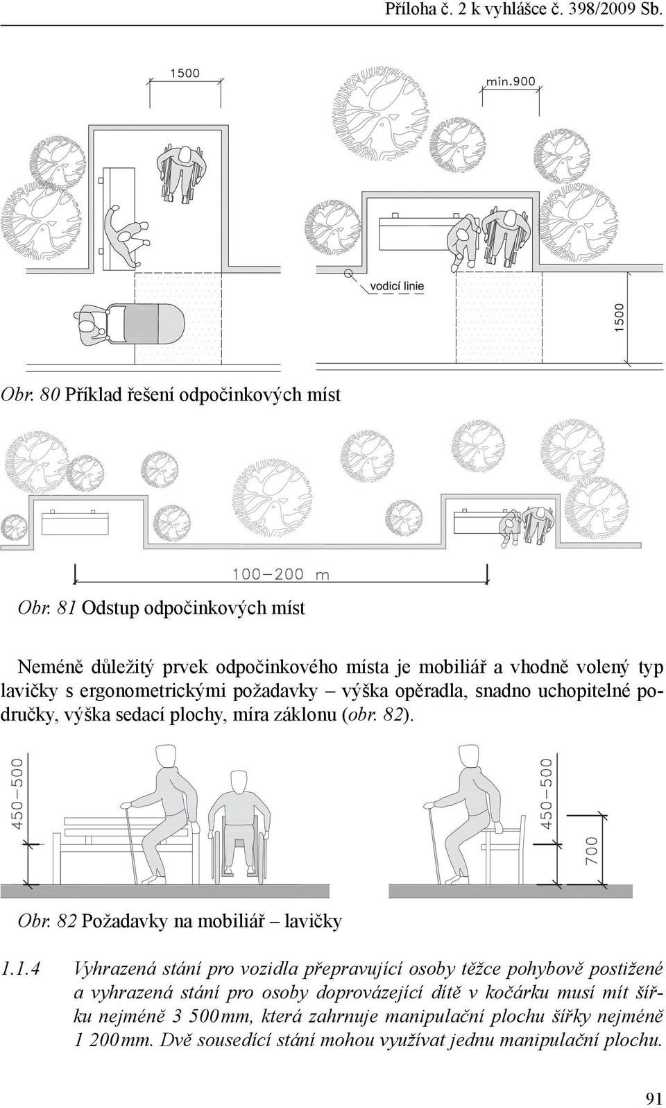 snadno uchopitelné područky, výška sedací plochy, míra záklonu (obr. 82). Obr. 82 Požadavky na mobiliář lavičky 1.