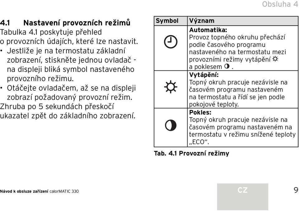 Otáčejte ovladačem, až se na displeji zobrazí požadovaný provozní režim. Zhruba po 5 sekundách přeskočí ukazatel zpět do základního zobrazení.