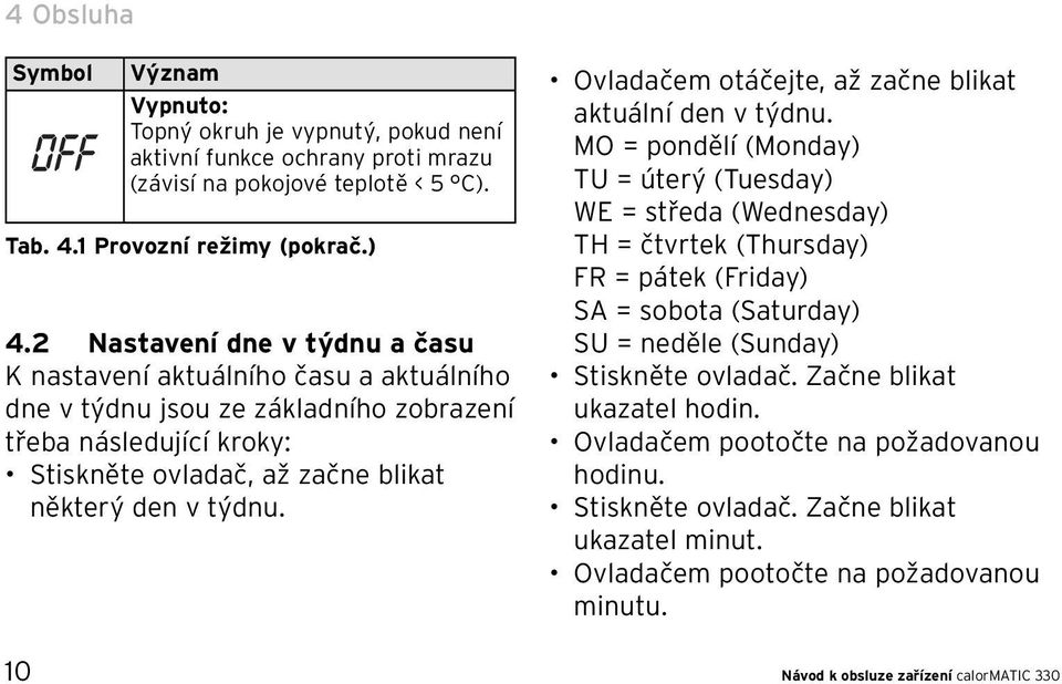 Ovladačem otáčejte, až začne blikat aktuální den v týdnu.