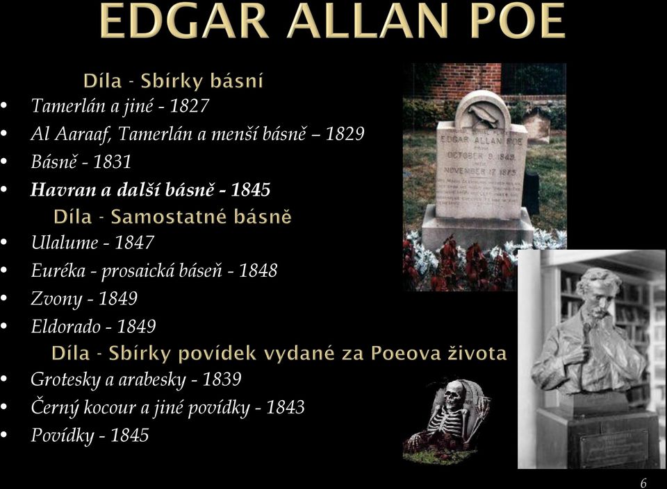 prosaická báseň - 1848 Zvony - 1849 Eldorado - 1849 Grotesky a