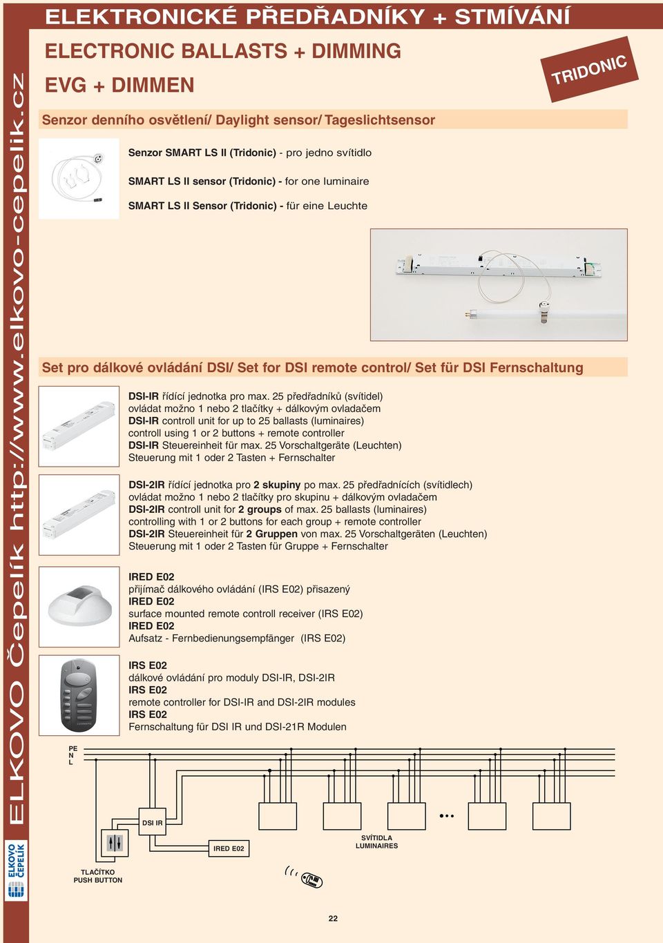 (Tridonic) - for one luminaire SMART S II Sensor (Tridonic) - für eine euchte Set pro dálkové ovládání DSI/ Set for DSI remote control/ Set für DSI Fernschaltung DSI-IR řídící jednotka pro max.