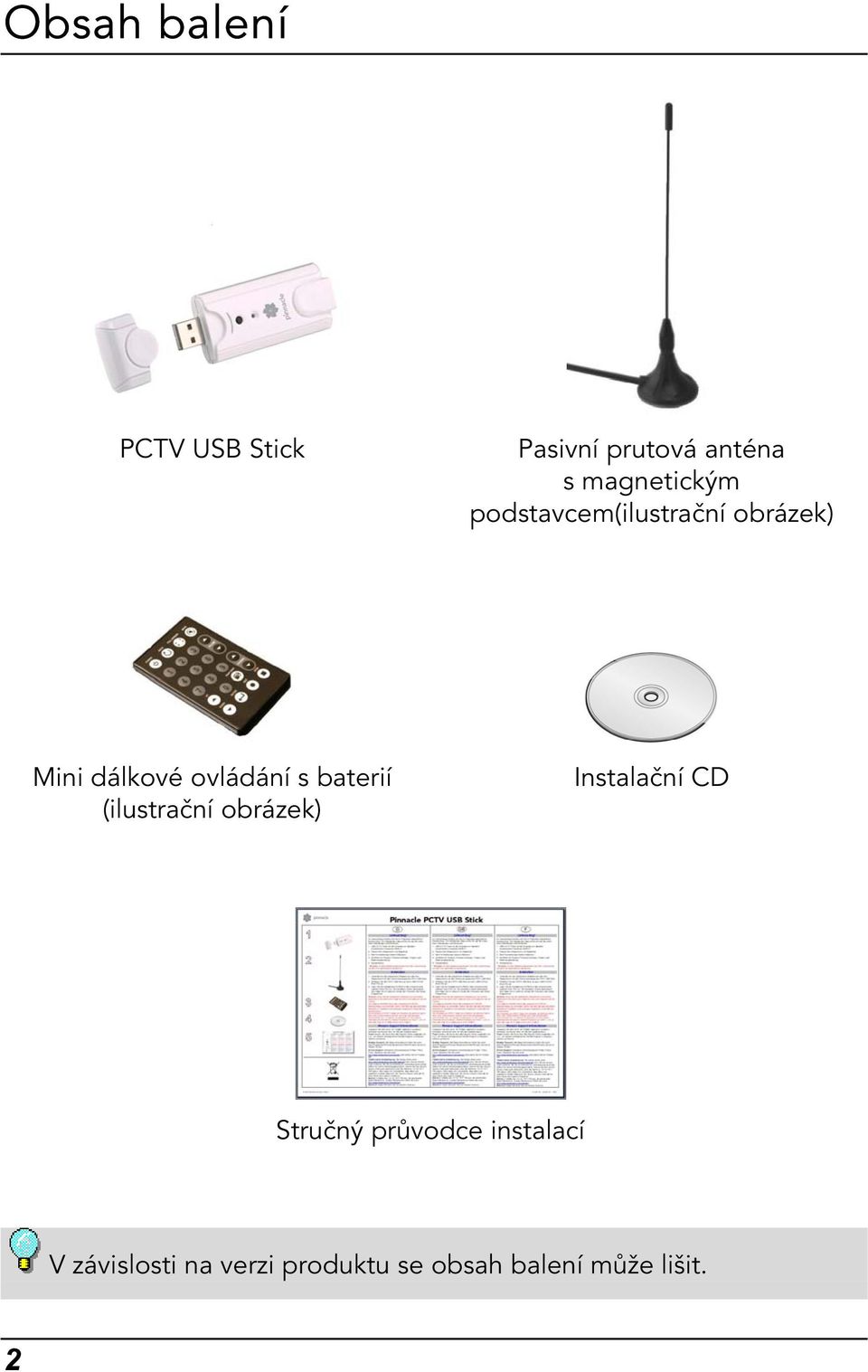 ovládání s baterií (ilustrační obrázek) Instalační CD Stručný