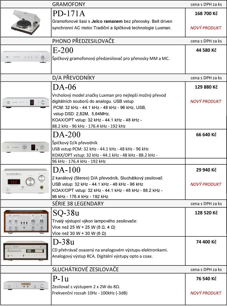 D/A PŘEVODNÍKY DA-06 129 880 Kč Vrcholový model značky Luxman pro nejlepší možný převod digitálních souborů do analogu. USB vstup PCM: 32 khz - 44.
