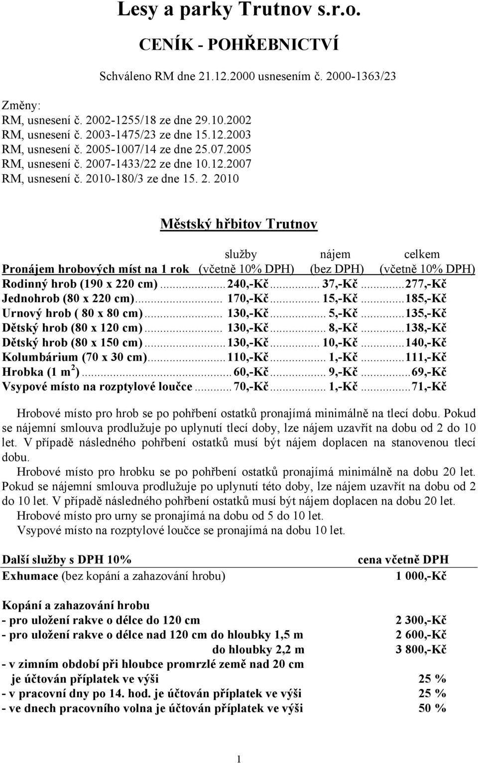 .. 240,-Kč... 37,-Kč... 277,-Kč Jednohrob (80 x 220 cm)... 170,-Kč... 15,-Kč... 185,-Kč Urnový hrob ( 80 x 80 cm)... 130,-Kč... 5,-Kč... 135,-Kč Dětský hrob (80 x 120 cm)... 130,-Kč... 8,-Kč.