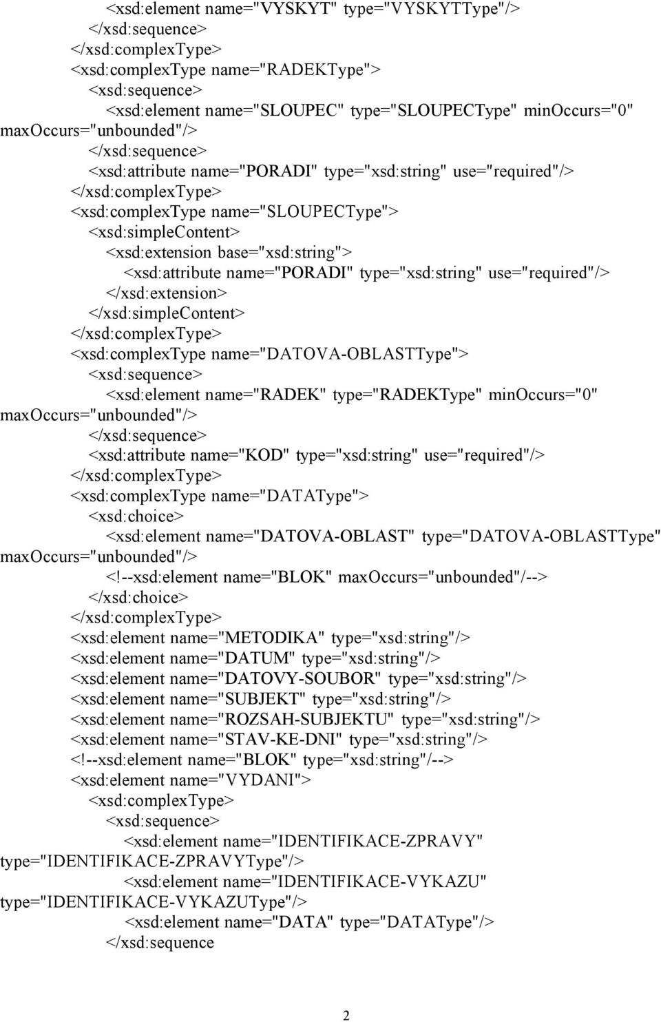 base="xsd:string"> <xsd:attribute name="poradi" type="xsd:string" use="required"/> </xsd:extension> </xsd:simplecontent> </xsd:complextype> <xsd:complextype name="datova-oblasttype"> <xsd:sequence>