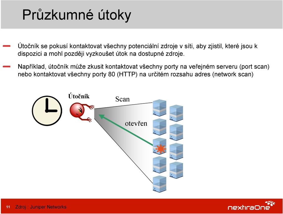 Například, útočník může zkusit kontaktovat všechny porty na veřejném serveru (port scan) nebo