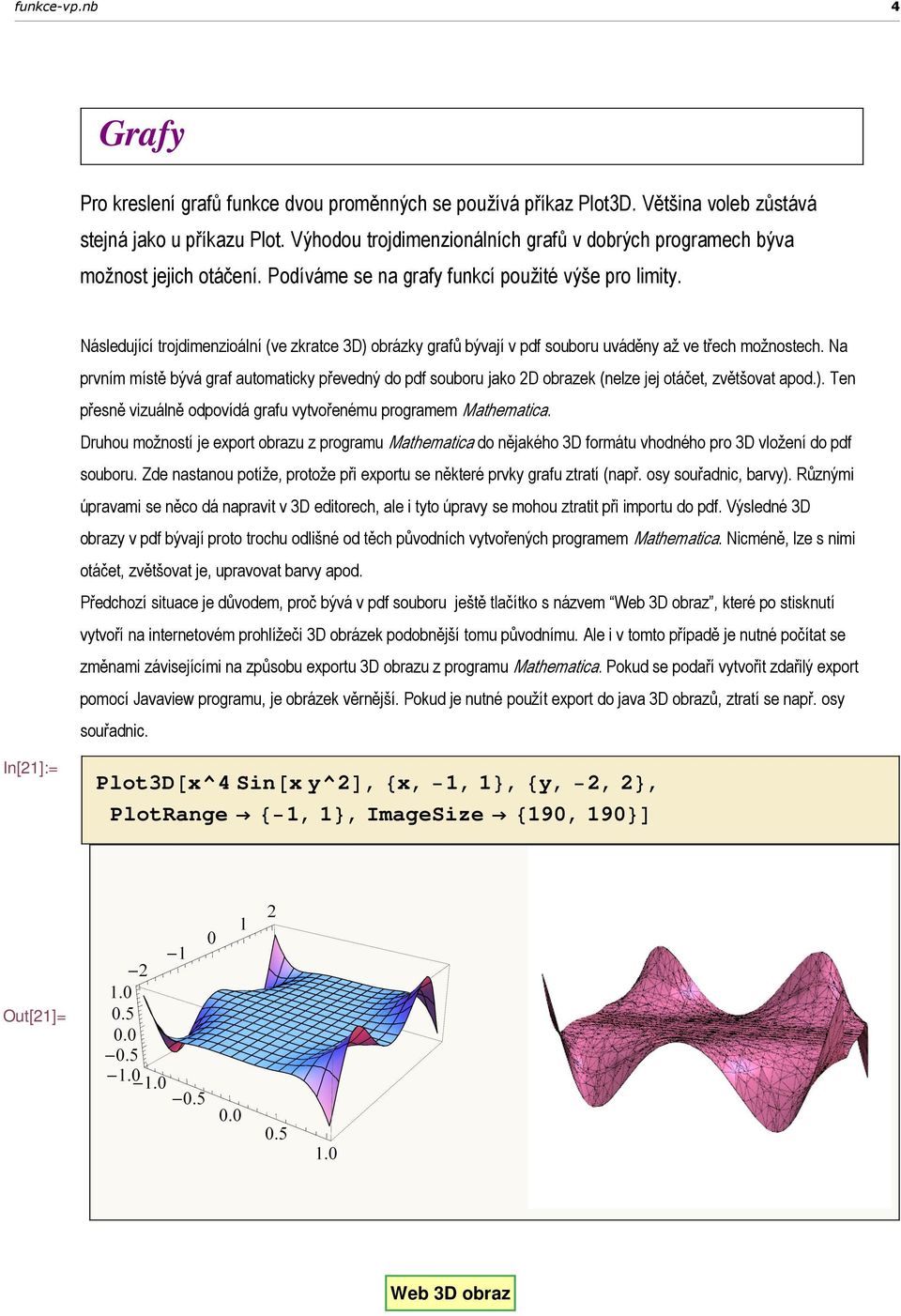 Následující trojdimenzioální (ve zkratce 3D) obrázky grafů bývají v pdf souboru uváděny až ve třech možnostech.