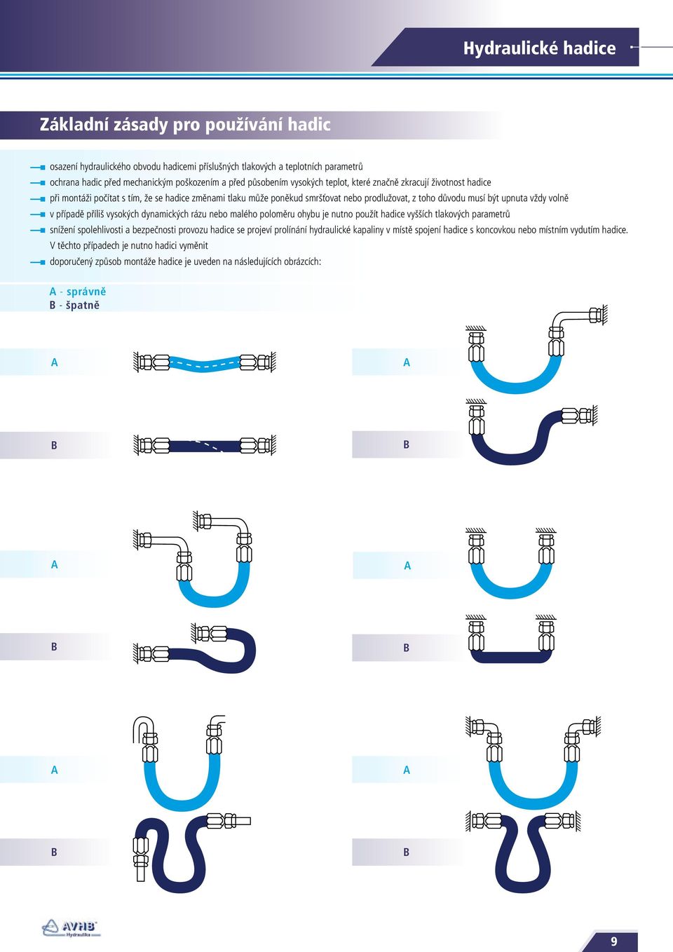 dynamických rázu nebo malého poloměru je nutno použít hadice vyšších ových parametrů snížení spolehlivosti a bezpečnosti provozu hadice se projeví prolínání hydraulické kapaliny v místě spojení