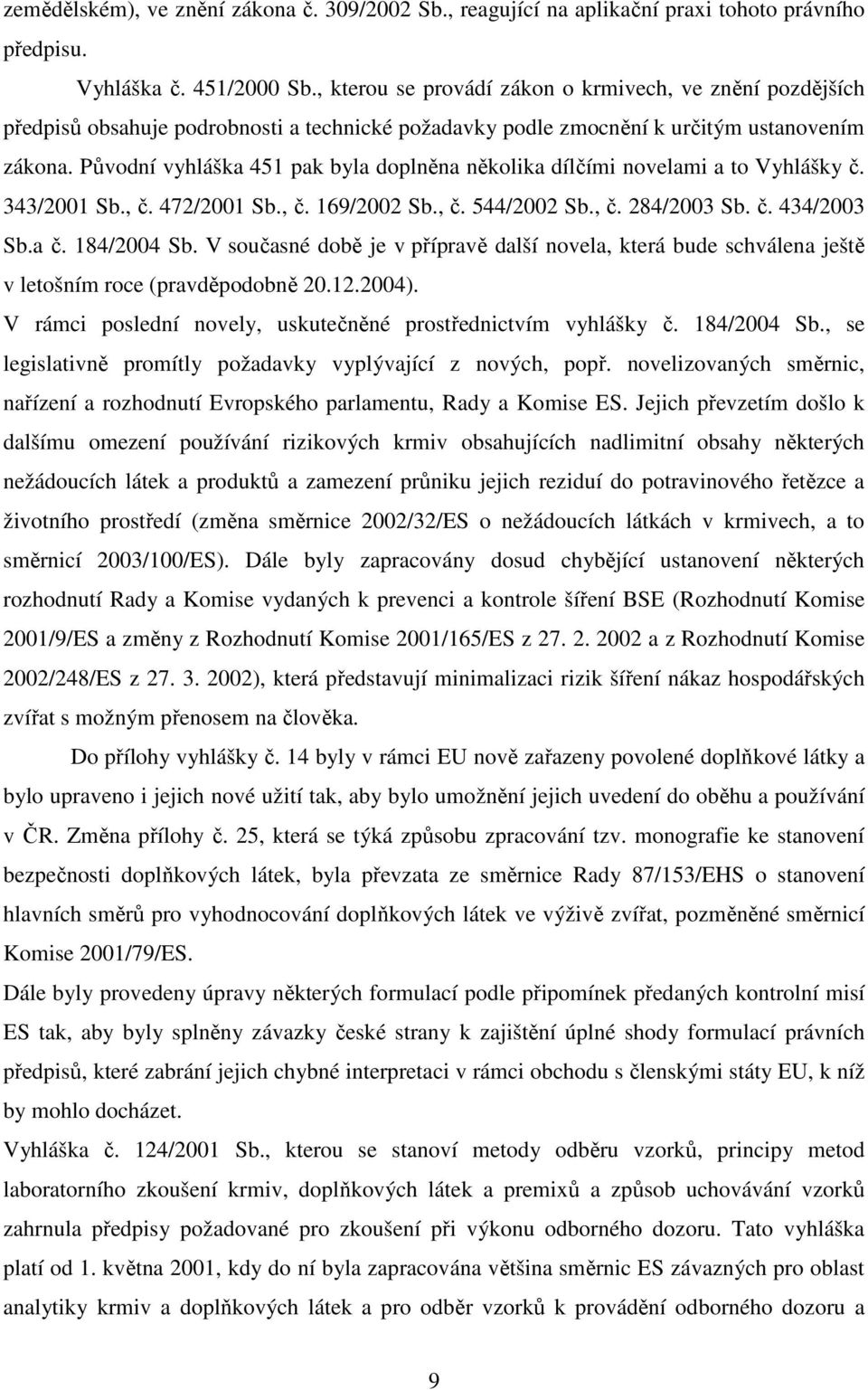 Původní vyhláška 451 pak byla doplněna několika dílčími novelami a to Vyhlášky č. 343/2001 Sb., č. 472/2001 Sb., č. 169/2002 Sb., č. 544/2002 Sb., č. 284/2003 Sb. č. 434/2003 Sb.a č. 184/2004 Sb.