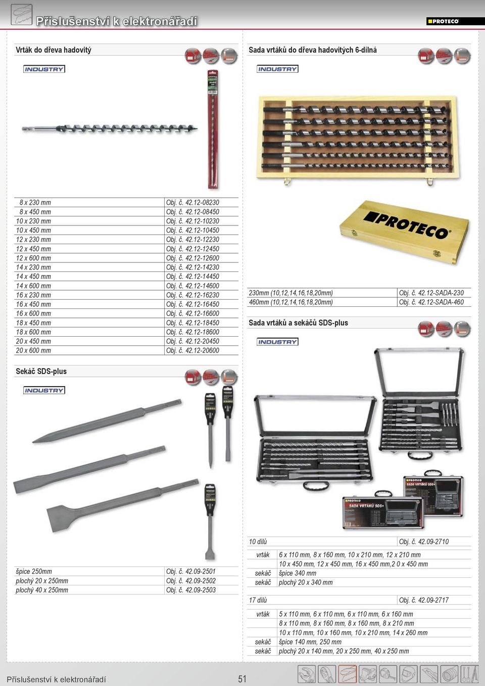 č. 42.12-16450 16 x 600 mm Obj. č. 42.12-16600 18 x 450 mm Obj. č. 42.12-18450 18 x 600 mm Obj. č. 42.12-18600 20 x 450 mm Obj. č. 42.12-20450 20 x 600 mm Obj. č. 42.12-20600 230mm (10,12,14,16,18,20mm) 460mm (10,12,14,16,18,20mm) Sada vrtáků a sekáčů SDS-plus Obj.