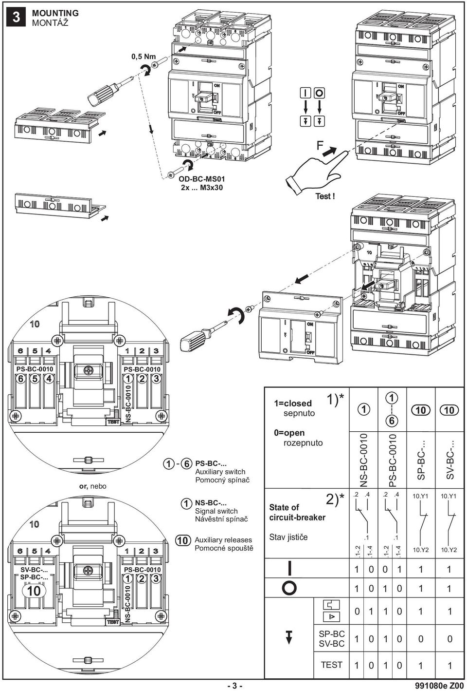.. Signal switch Návěstní spínač =closed sepnuto =open rozepnuto State of circuit-breaker )* 2)