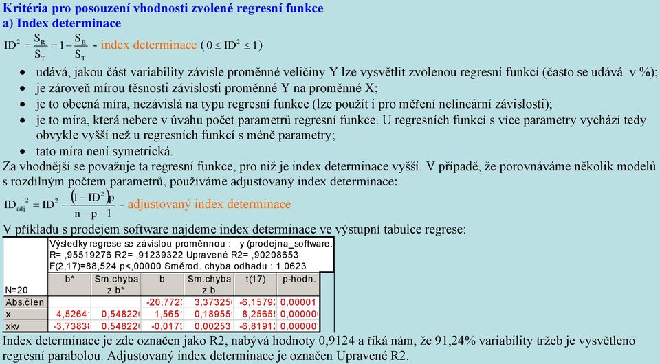 parametrů regresí fukce. U regresích fukcí s více parametr vchází ted obvkle všší ež u regresích fukcí s méě parametr; tato míra eí smetrcká.