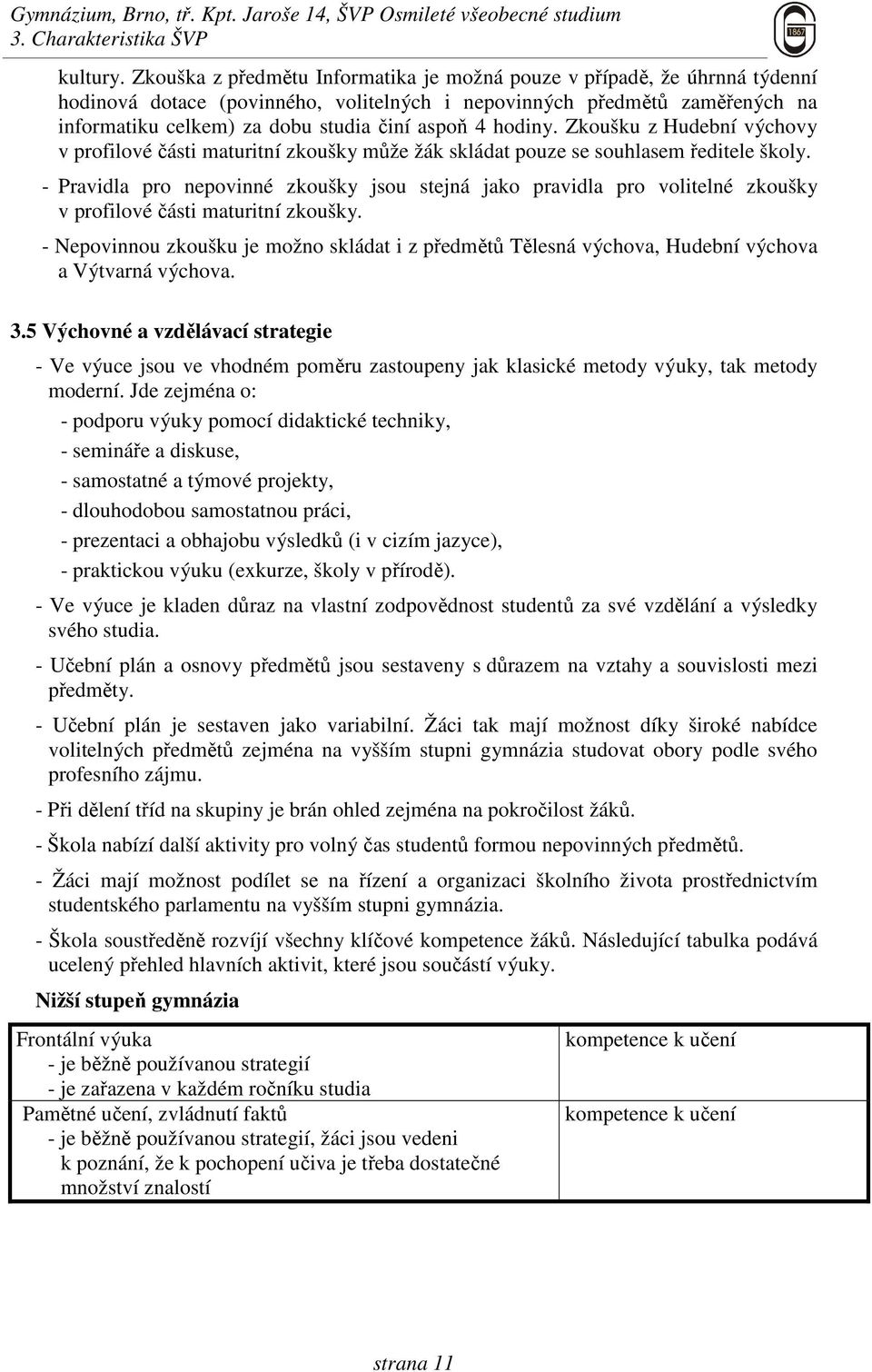 hodiny. Zkoušku z Hudební výchovy v profilové části maturitní zkoušky může žák skládat pouze se souhlasem ředitele školy.
