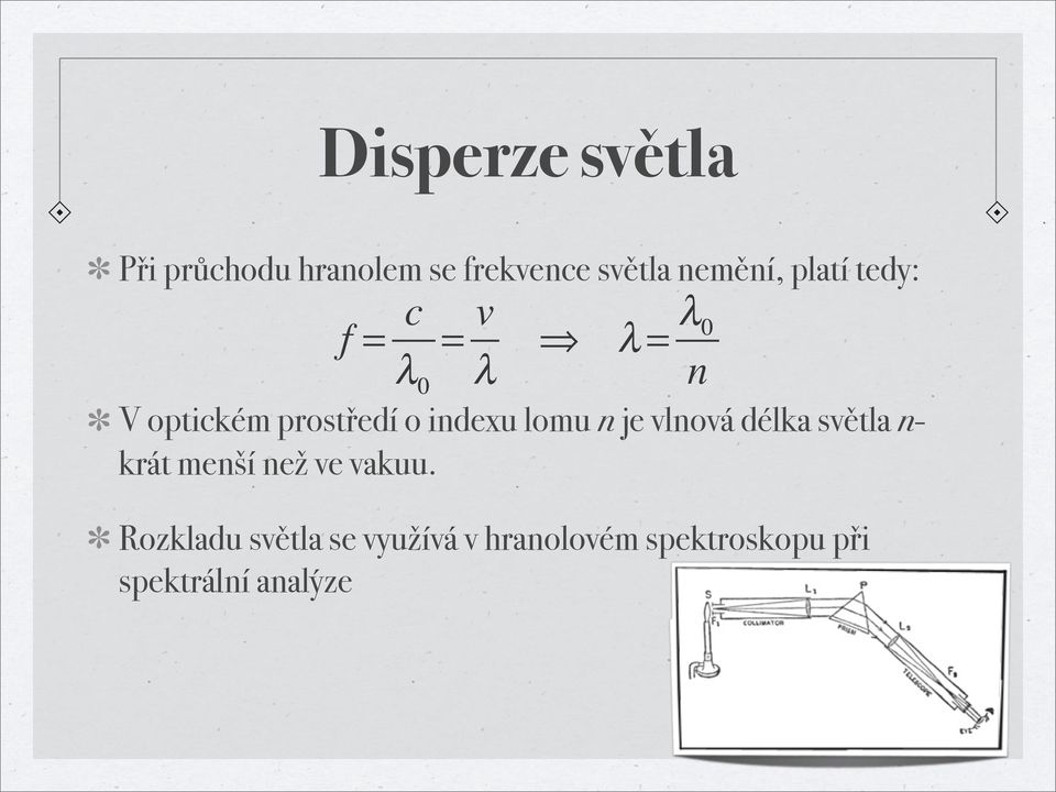 lomu n je vlnová délka světla n- krát menší než ve vakuu.