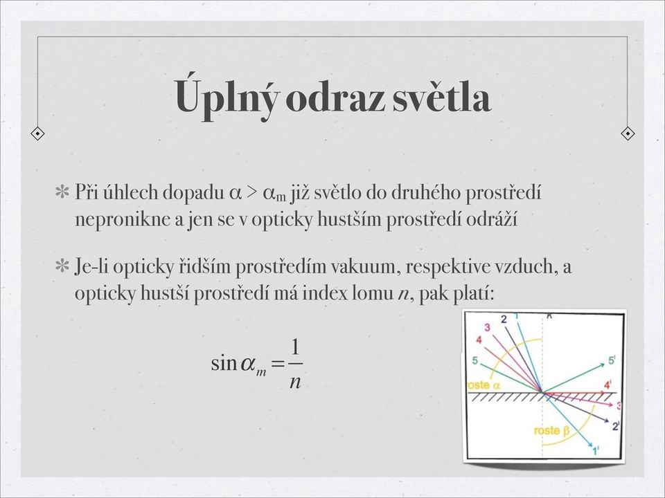 prostředí odráží Je-li opticky řidším prostředím vakuum,