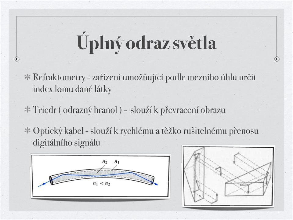 odrazný hranol ) - slouží k převracení obrazu Optický kabel