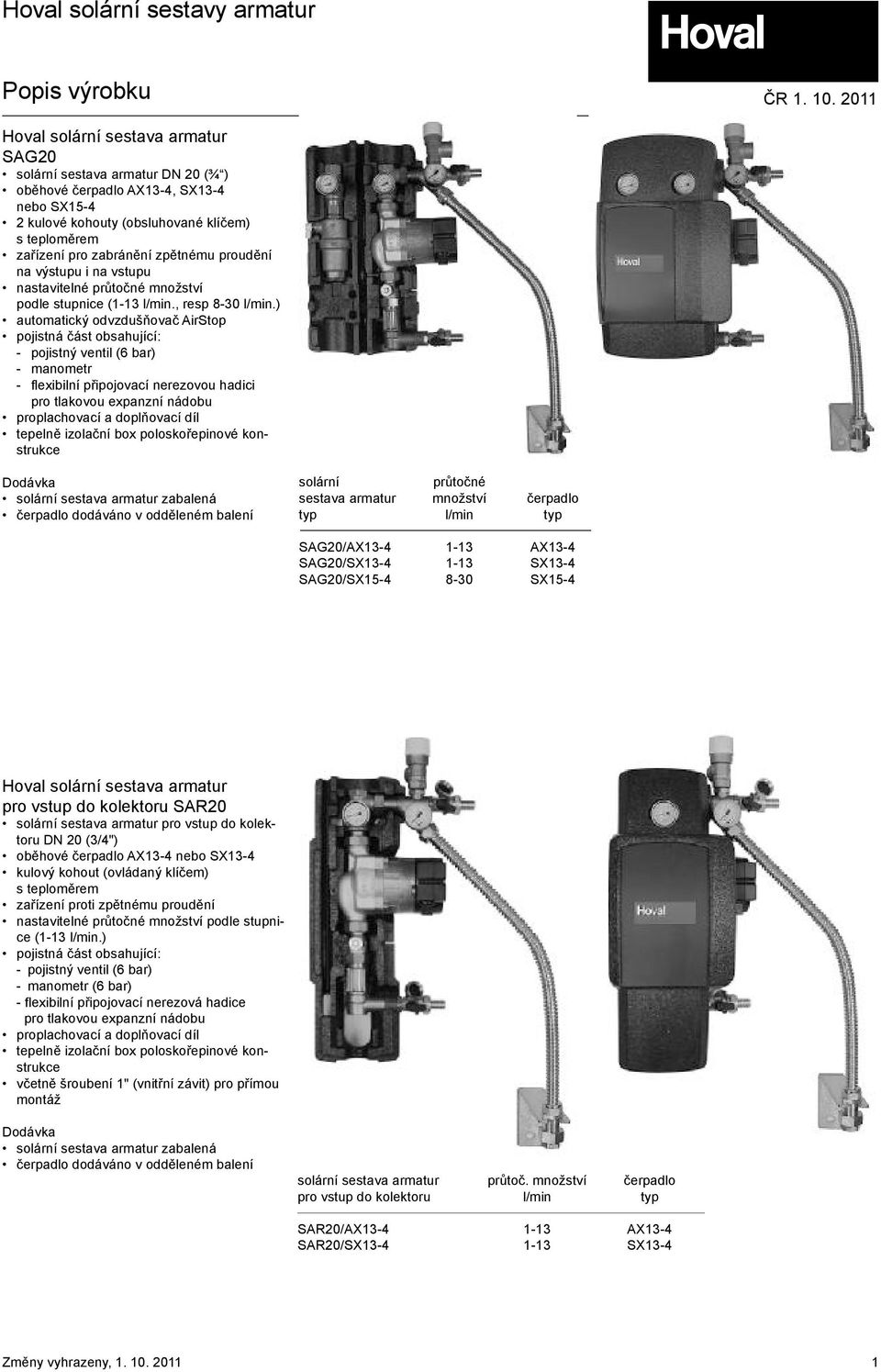 sestava armatur množství čerpadlo typ l/min typ SAG20/AX AX13-4 SAG20/SX  SX13-4 SAG20/SX SX PDF Stažení zdarma