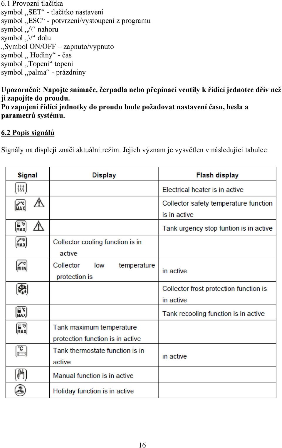 nebo přepínací ventily k řídící jednotce dřív než ji zapojíte do proudu.