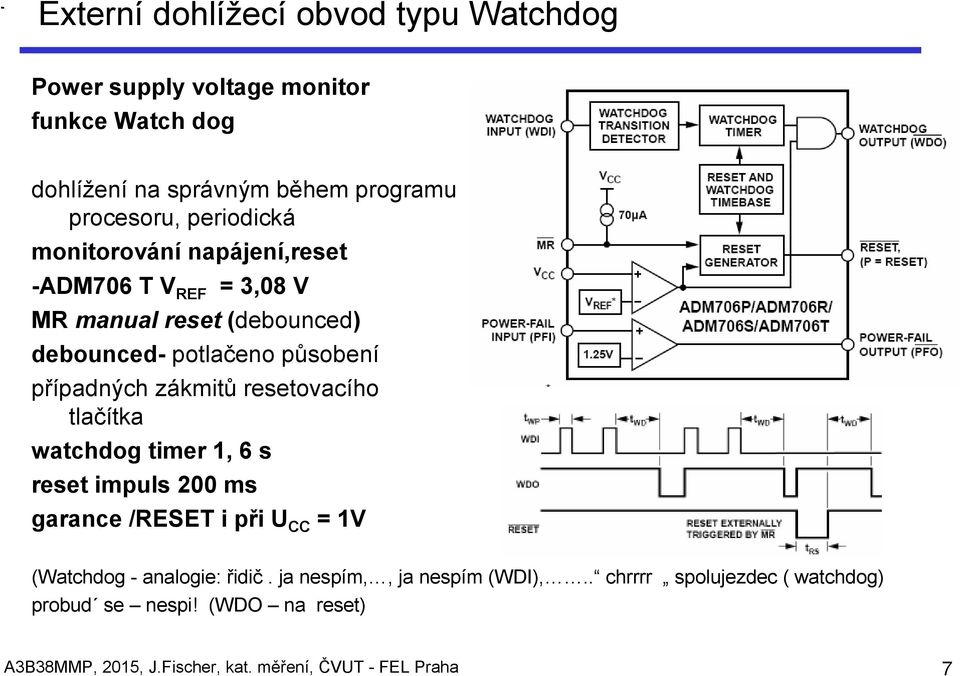 zákmitů resetovacího tlačítka watchdog timer 1, 6 s reset impuls 200 ms garance /RESET i při U CC = 1V (Watchdog - analogie: řidič.