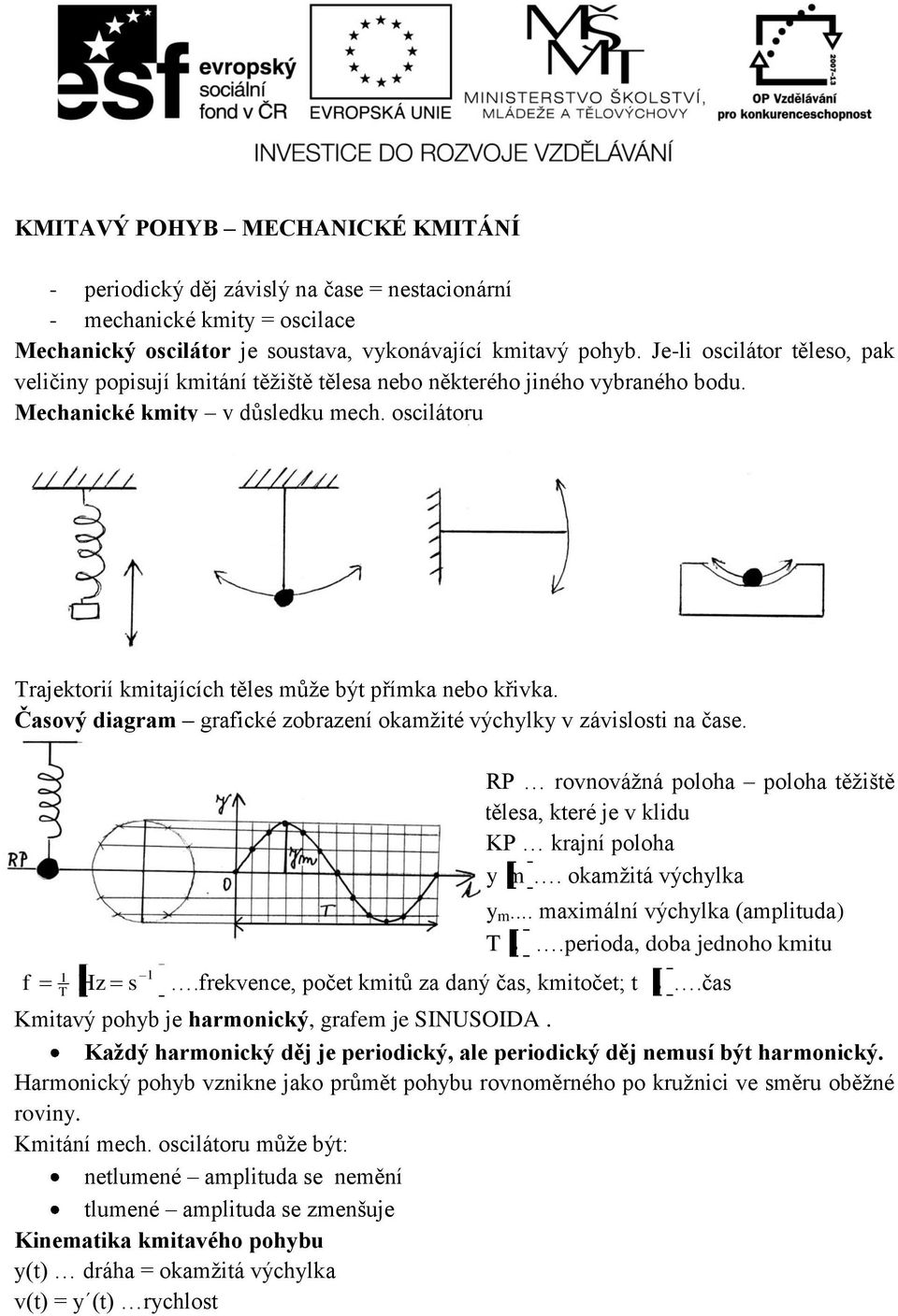 Časový diagra graficé zobrazení oažié vých v závisosi na čase. ěesa RP rovnovážná pooha pooha ěžišě ěesa, eré je v idu KP rajní pooha. oažiá výcha... axiání výcha (apiuda) T s.