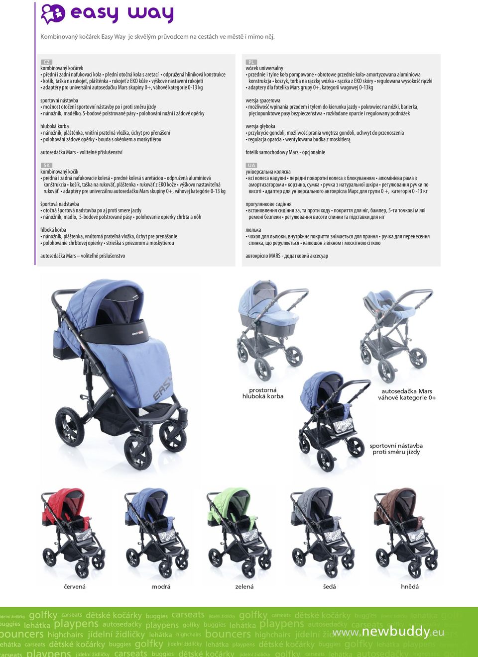 adaptéry pro universální autosedačku Mars skupiny 0+, váhové kategorie 0-13 kg sportovní nástavba možnost otočení sportovní nástavby po i proti směru jízdy nánožník, madélko, 5-bodové polstrované