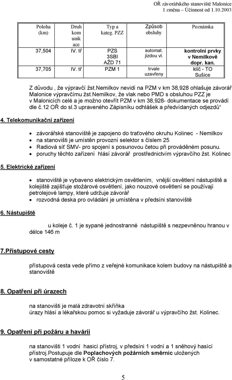 nemilkov, že vlak nebo PMD s obsluhou PZZ je v Malonicích celé a je možno otevřít PZM v km 38,928- dokumentace se provádí dle č.12 OŘ do sl.3 upraveného Zápisníku odhlášek a předvídaných odjezdů 4.