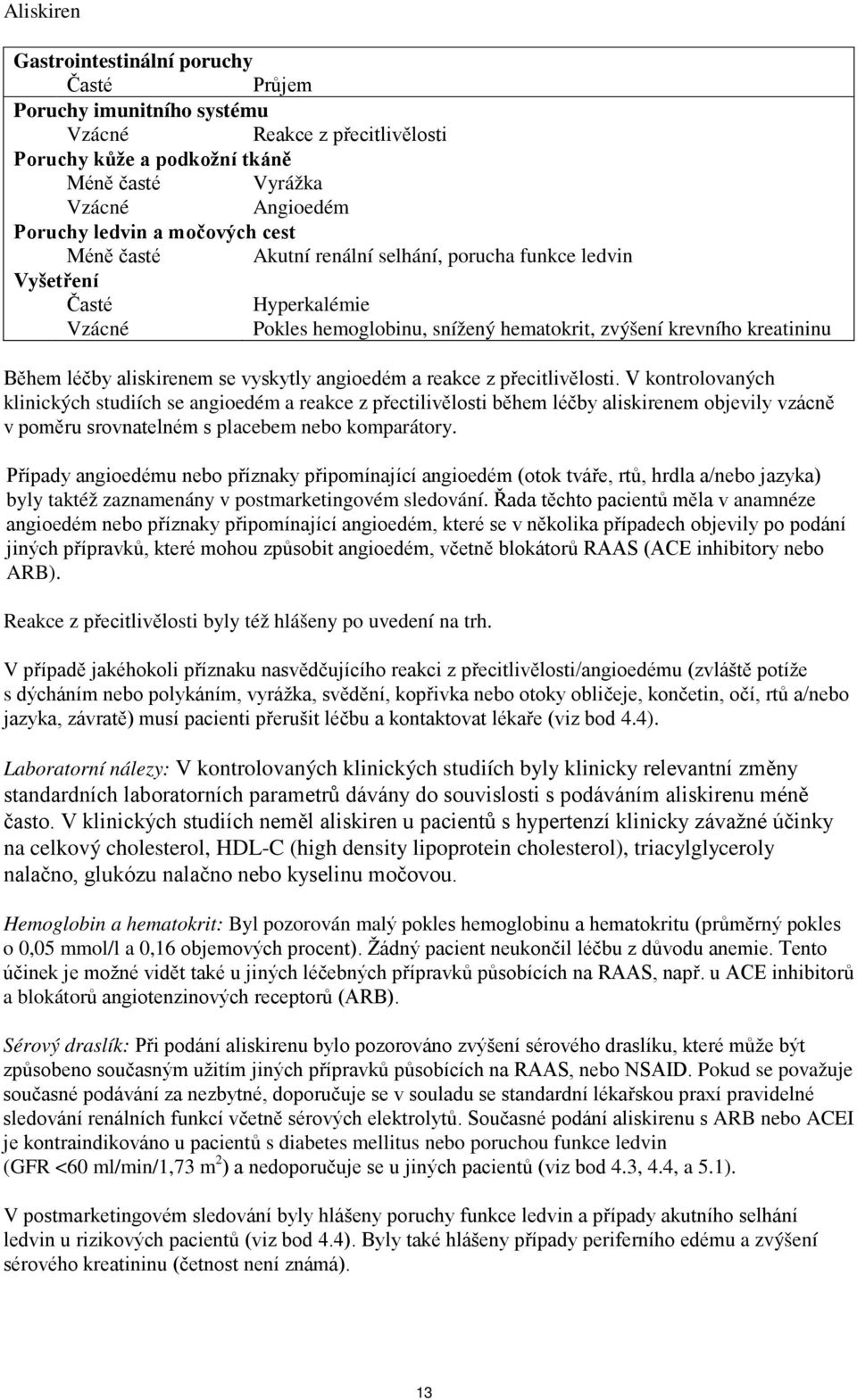 se vyskytly angioedém a reakce z přecitlivělosti.