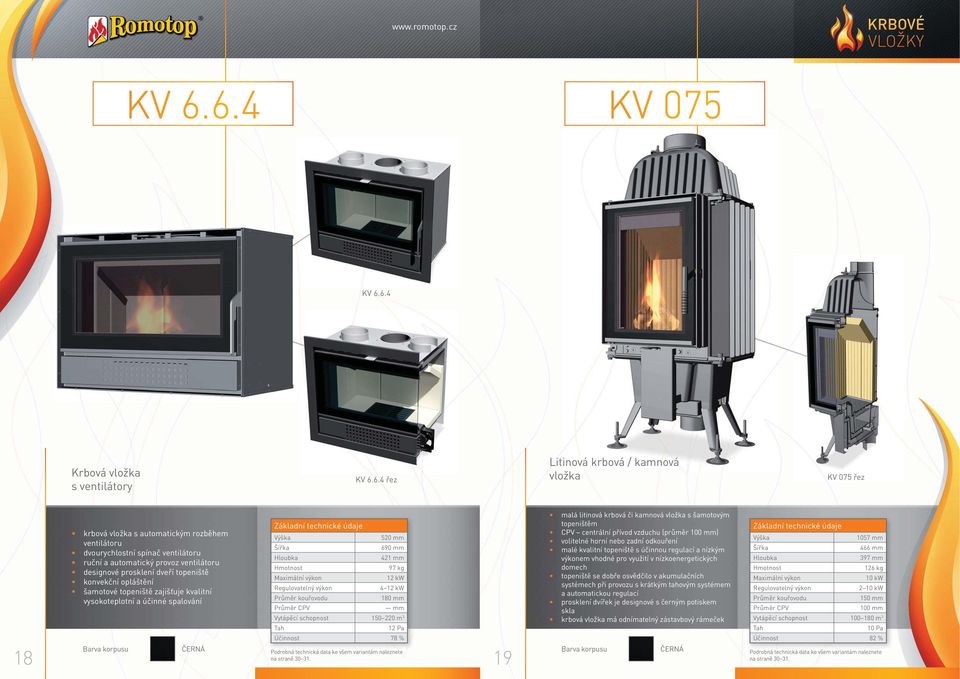 schopnost 150 220 m 3 Účinnost 78 % 19 malá litinová krbová či kamnová vložka s šamotovým topeništěm (průměr 100 mm) volitelné horní nebo zadní odkouření malé kvalitní topeniště s účinnou regulací a
