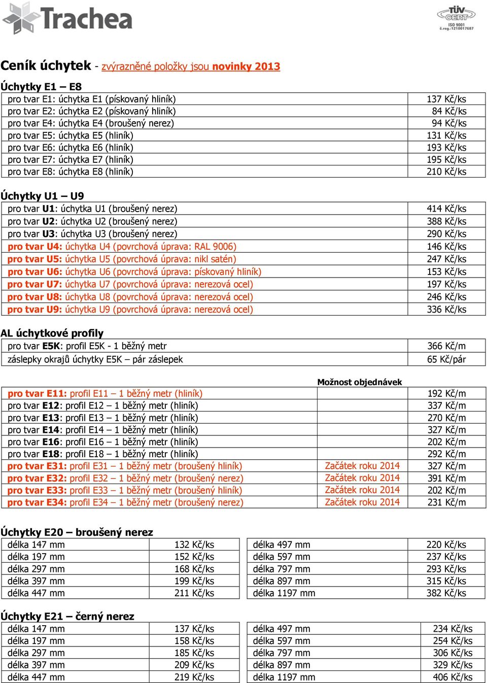 úchytka U2 (broušený nerez) pro tvar U3: úchytka U3 (broušený nerez) pro tvar U4: úchytka U4 (povrchová úprava: RAL 9006) pro tvar U5: úchytka U5 (povrchová úprava: nikl satén) pro tvar U6: úchytka