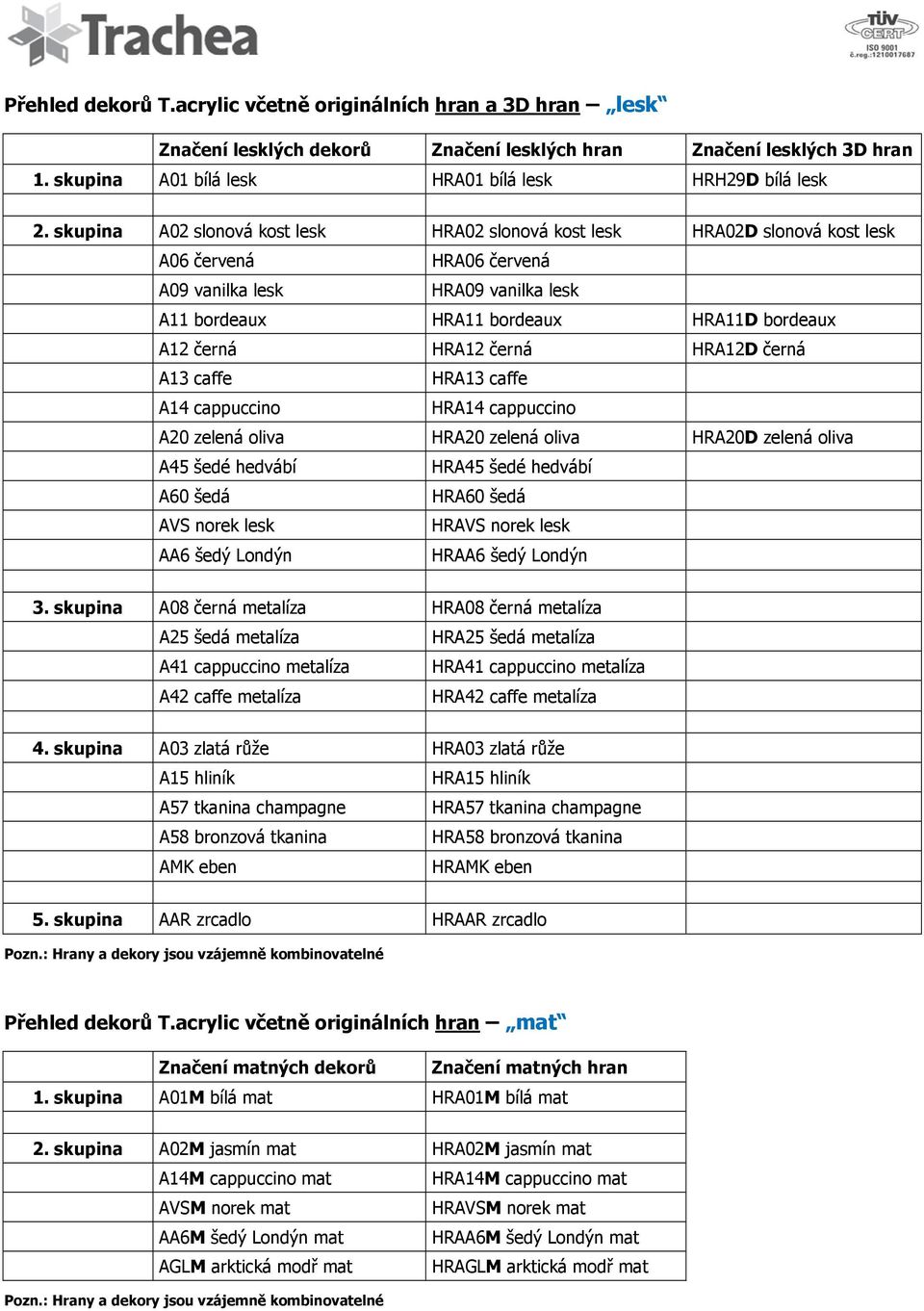 HRA12 černá HRA12D černá A13 caffe HRA13 caffe A14 cappuccino HRA14 cappuccino A20 zelená oliva HRA20 zelená oliva HRA20D zelená oliva A45 šedé hedvábí HRA45 šedé hedvábí A60 šedá HRA60 šedá AVS