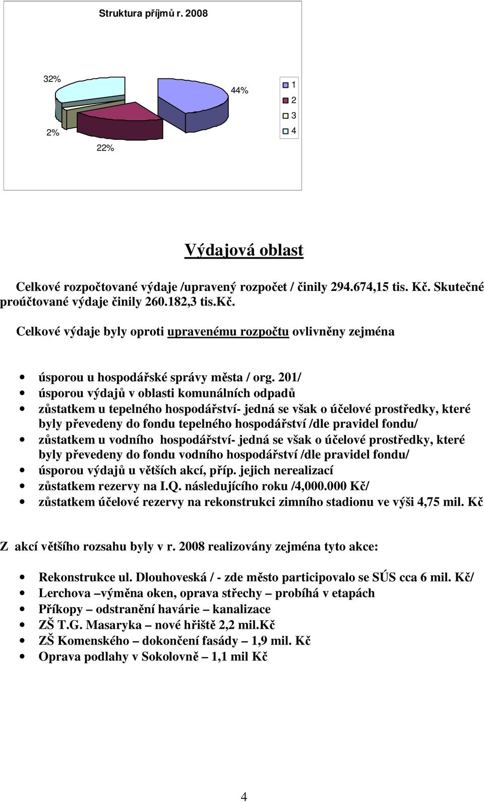 201/ úsporou výdajů v oblasti komunálních odpadů zůstatkem u tepelného hospodářství- jedná se však o účelové prostředky, které byly převedeny do fondu tepelného hospodářství /dle pravidel fondu/