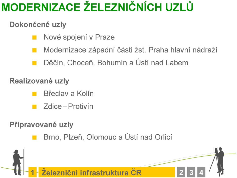 Praha hlavní nádraţí Děčín, Choceň, Bohumín a Ústí nad Labem Realizované