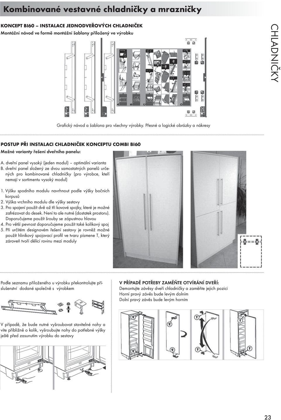 dveřní panel složený ze dvou samostatných panelů určených pro kombinované chladničky (pro výrobce, kteří nemají v sortimentu vysoký modul) 1.
