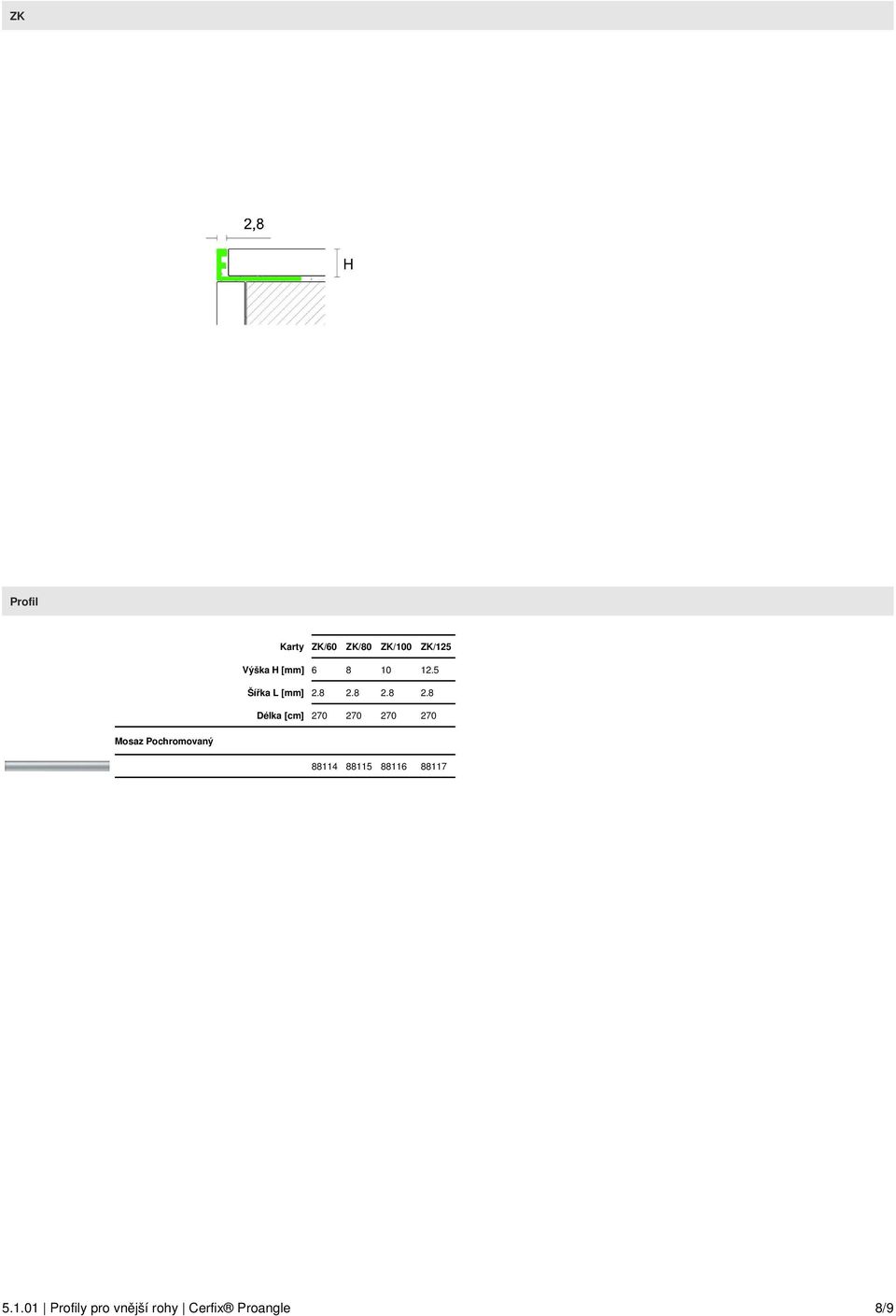 8 2.8 2.8 Délka [cm] 270 270 270 270 Mosaz