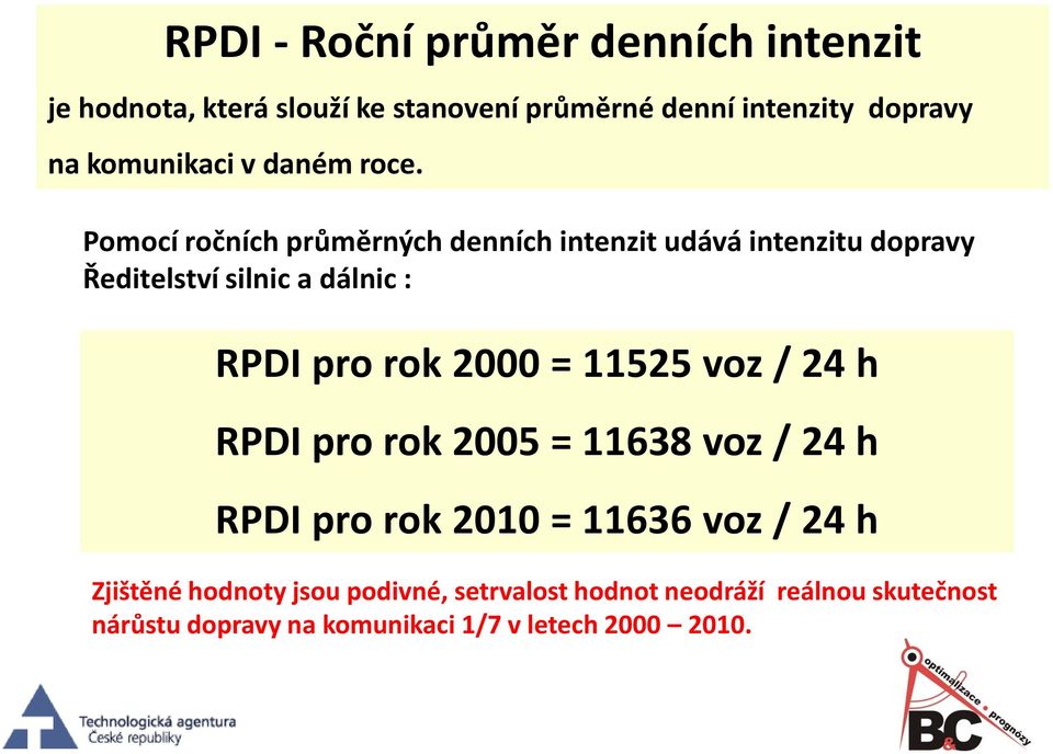 Pomocí ročních průměrných denních intenzit udává intenzitu dopravy Ředitelství silnic a dálnic : RPDI pro rok 2000 =