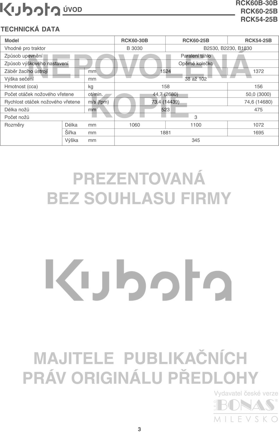Počet otáček nožového vřetene ot/min.