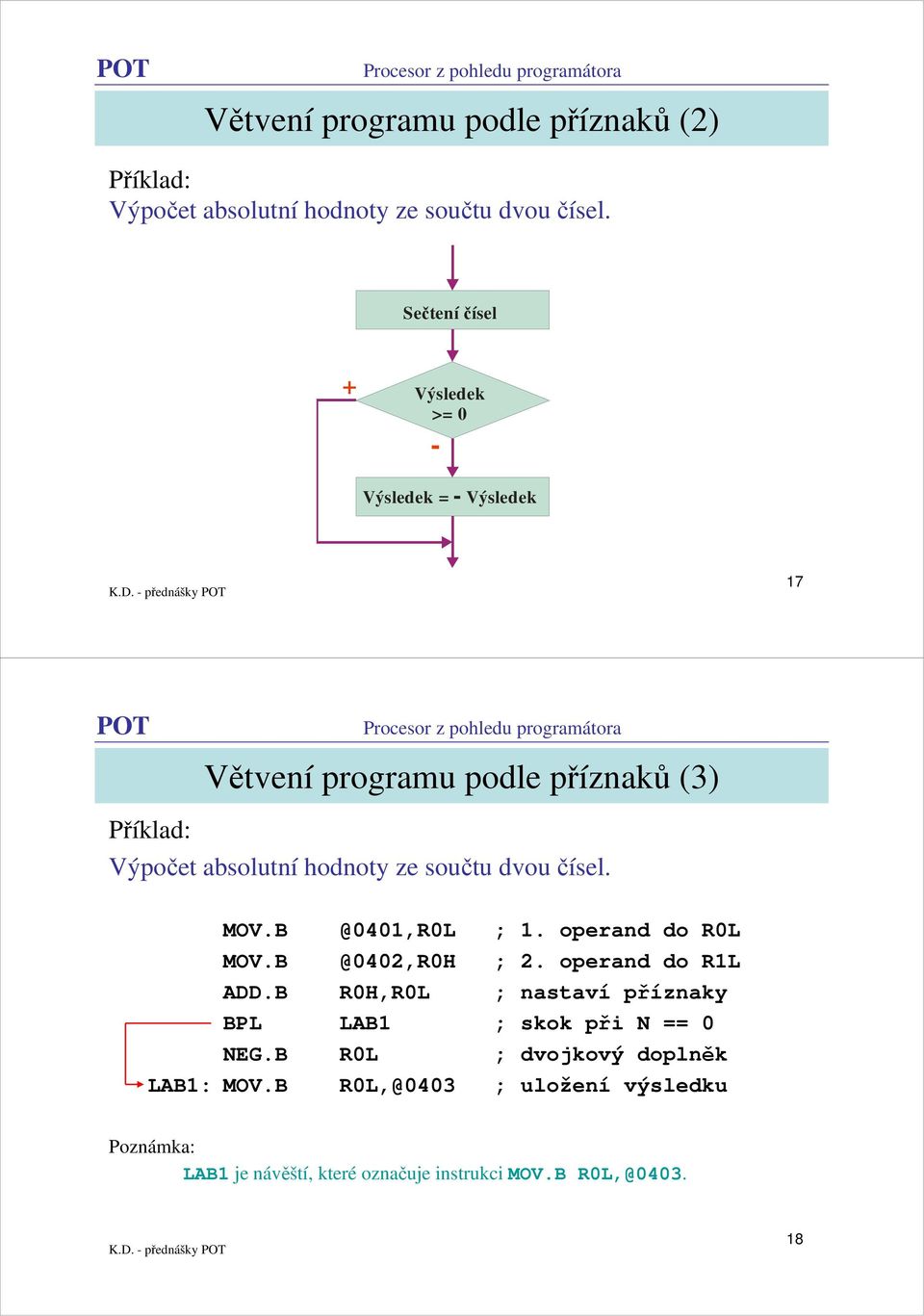 hodnoty ze součtu dvou čísel. MOV.B @4,RL ;. operand do RL MOV.B @4,RH ;. operand do RL ADD.