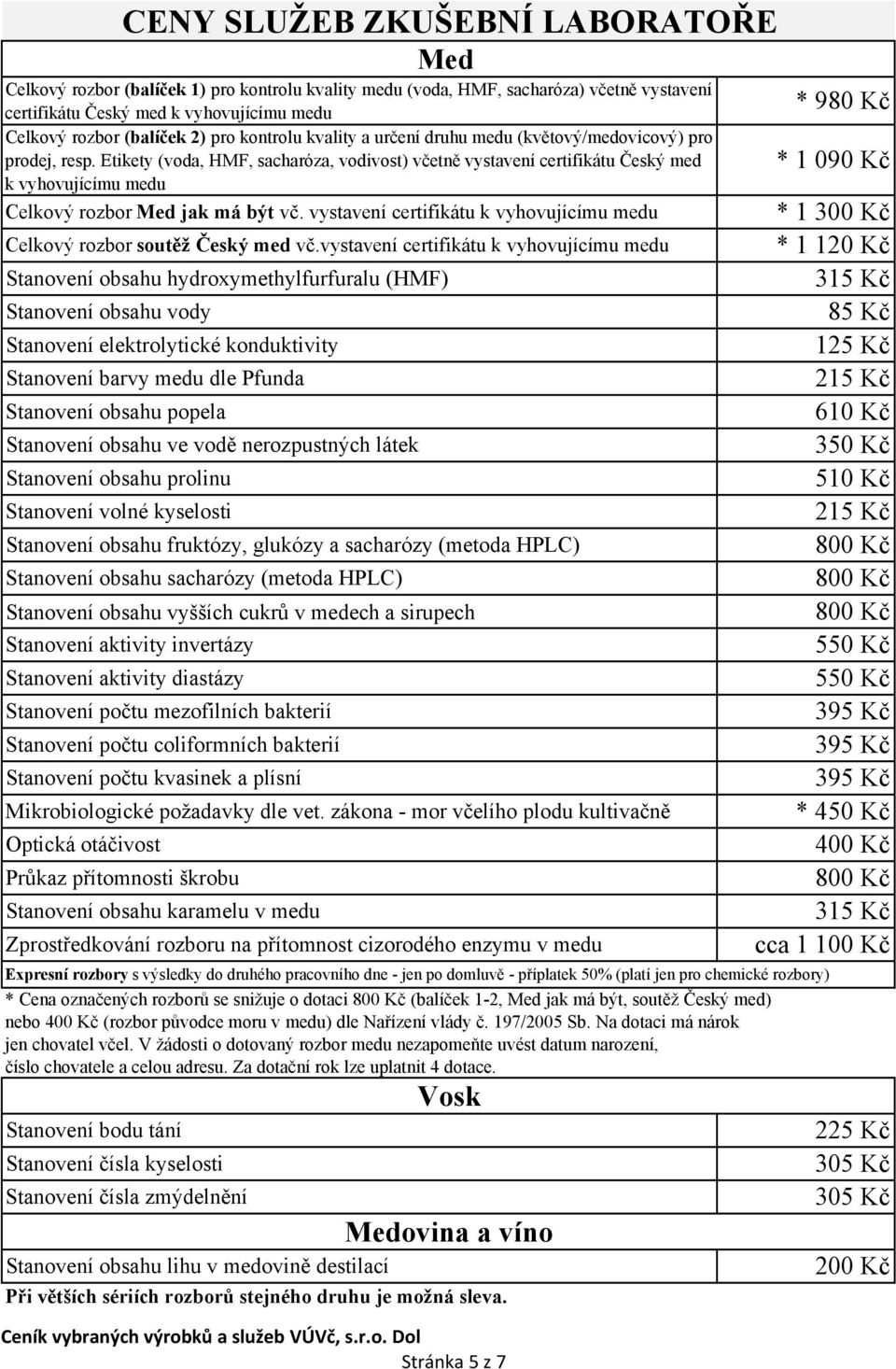 vystavení certifikátu k vyhovujícímu medu Celkový rozbor soutěž Český med vč.