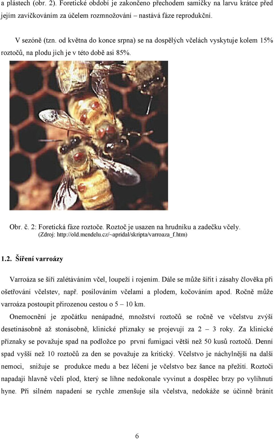 (Zdroj: http://old.mendelu.cz/~apridal/skripta/varroaza_f.htm) 1.2. Šíření varroázy Varroáza se šíří zalétáváním včel, loupeží i rojením.