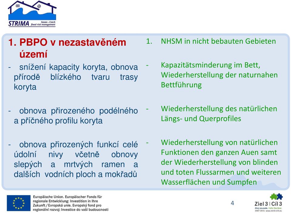 profilu koryta - Wiederherstellung des natürlichen Längs- und Querprofiles - obnova přirozených funkcí celé údolní nivy včetně obnovy slepých a mrtvých